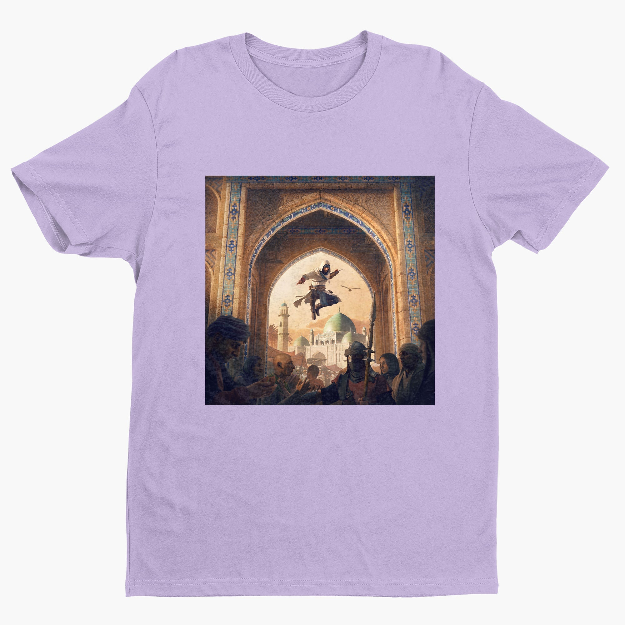 Assassin's Creed Mirage announcement key art tee - violet unisex t-shirt, front view